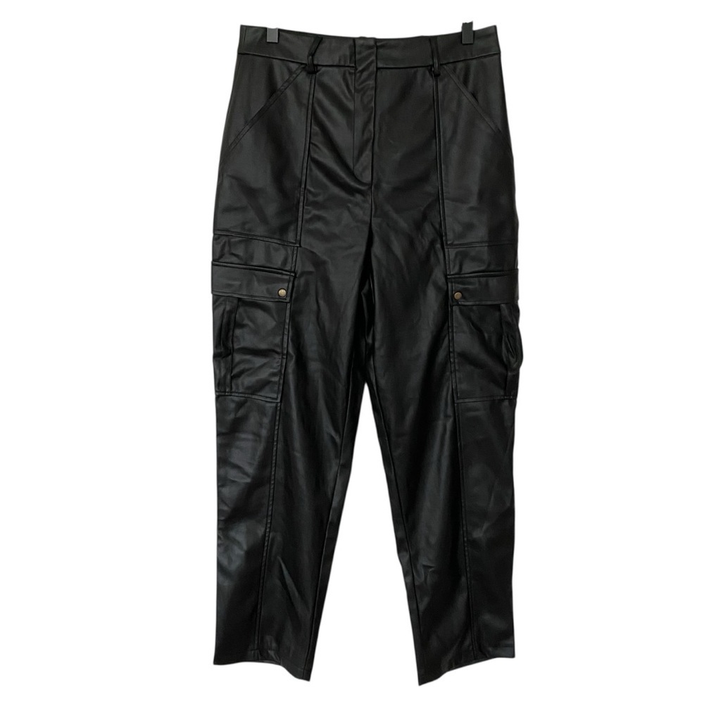 Jason Wu Women's Black Faux Leather Cargo Pants Sz 8 Chic Utility High Rise